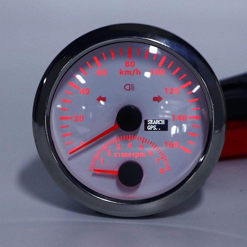 woobles Boat Meter, 85mm 160km/h GPS Speedometer 0\u20118000rpm Tachometer Gauge LCD Red Backlight for Car Boat Yacht RV Truck ((White CX8202)) (White CX8202) - Image 2
