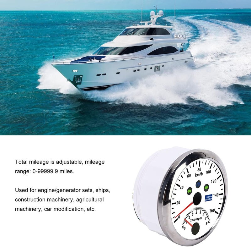 woobles Boat Meter, 85mm 160km/h GPS Speedometer 0\u20118000rpm Tachometer Gauge LCD Red Backlight for Car Boat Yacht RV Truck ((White CX8202)) (White CX8202) - Image 5