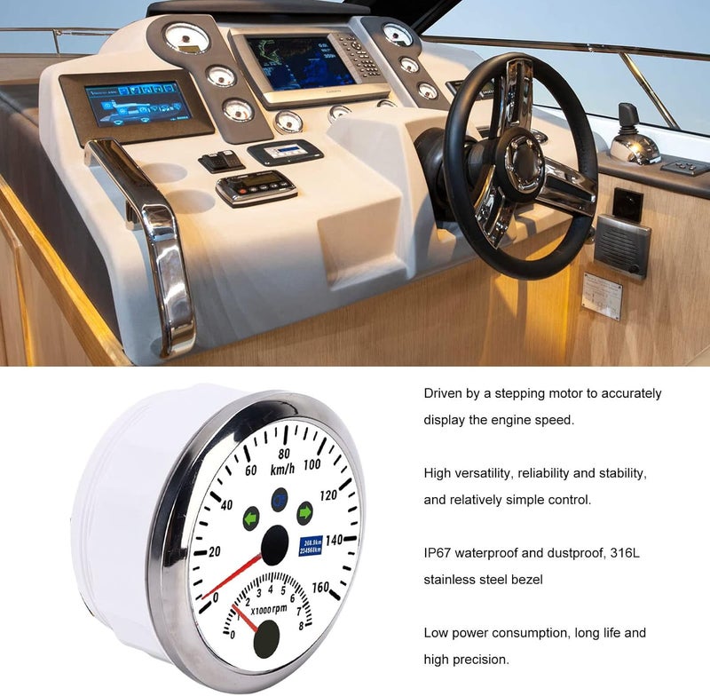 woobles Boat Meter, 85mm 160km/h GPS Speedometer 0\u20118000rpm Tachometer Gauge LCD Red Backlight for Car Boat Yacht RV Truck ((White CX8202)) (White CX8202) - Image 3