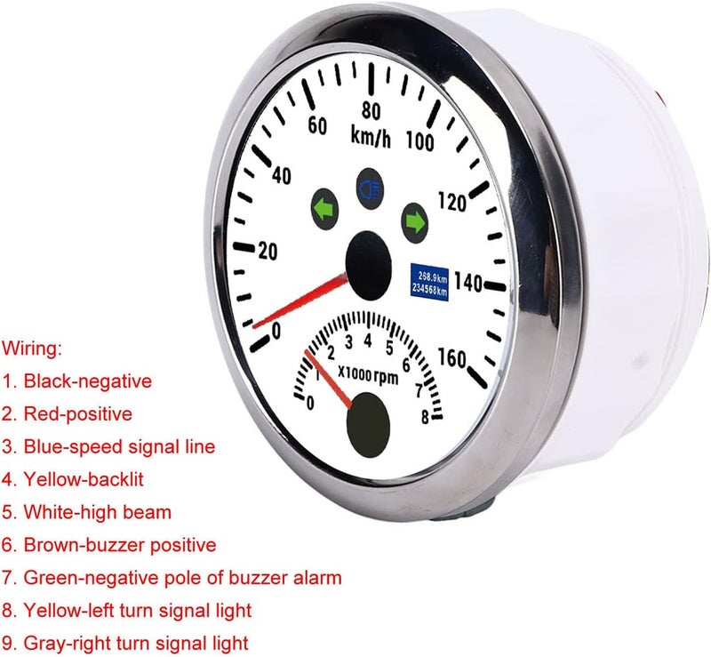 woobles Boat Meter, 85mm 160km/h GPS Speedometer 0\u20118000rpm Tachometer Gauge LCD Red Backlight for Car Boat Yacht RV Truck ((White CX8202)) (White CX8202) - Image 4