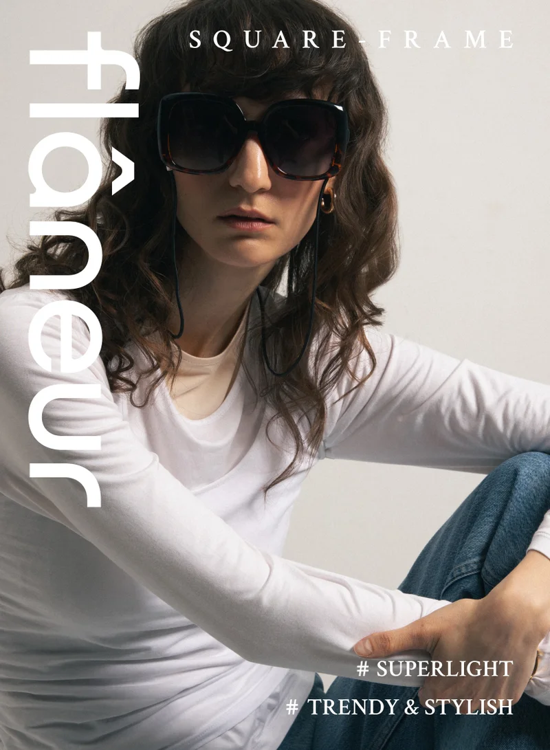 flâneur Stylish Polarized Square Framed Sunglasses For Women and Men Black