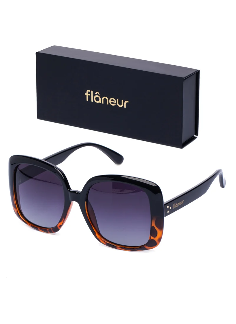 flâneur Stylish Polarized Square Framed Sunglasses For Women and Men Black