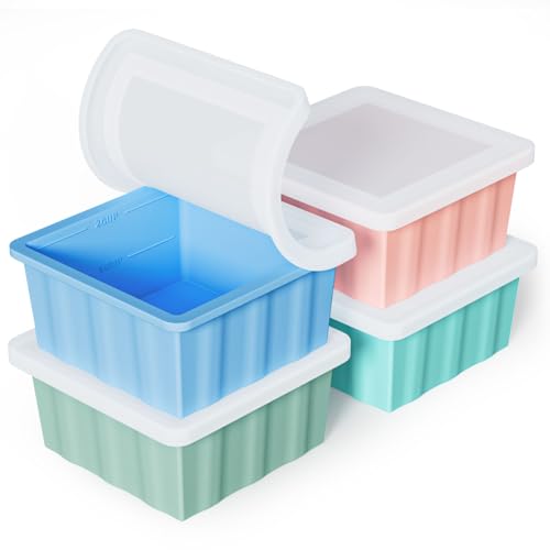 GGOW Silicone Freezer Tray for Soup Ice Cubes: 2-Cup Freezing Trays with Lid for Meal Prep - 4Pack Silicon Soup Portion Freeze Tray Make Stock Souped Ice Cube - Image 1