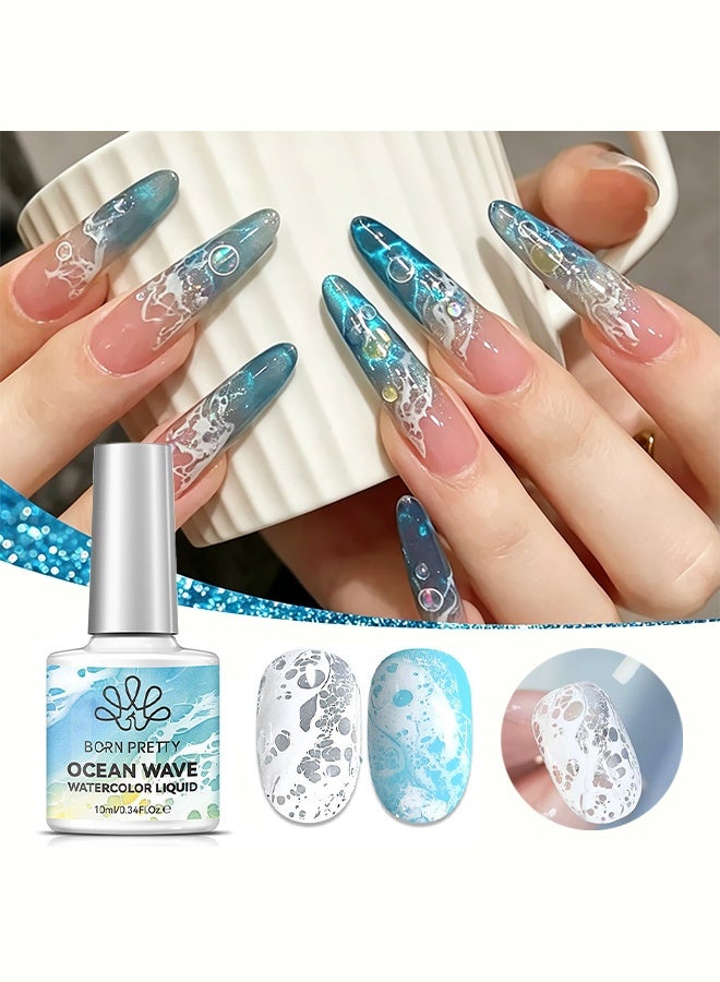 Born Pretty Ocean Wave Watercolor Liquid Nail Art Ink, Soft Gradient & Marble Effect Nail Polish, Quick-Drying Blending Liquid for DIY Nail Designs, 10ml - Image 1