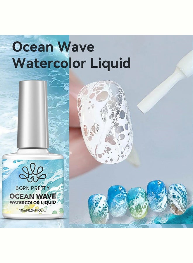 Born Pretty Ocean Wave Watercolor Liquid Nail Art Ink, Soft Gradient & Marble Effect Nail Polish, Quick-Drying Blending Liquid for DIY Nail Designs, 10ml - Image 2