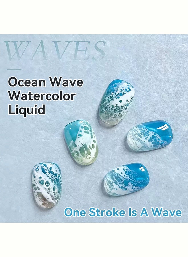 Born Pretty Ocean Wave Watercolor Liquid Nail Art Ink, Soft Gradient & Marble Effect Nail Polish, Quick-Drying Blending Liquid for DIY Nail Designs, 10ml - Image 5