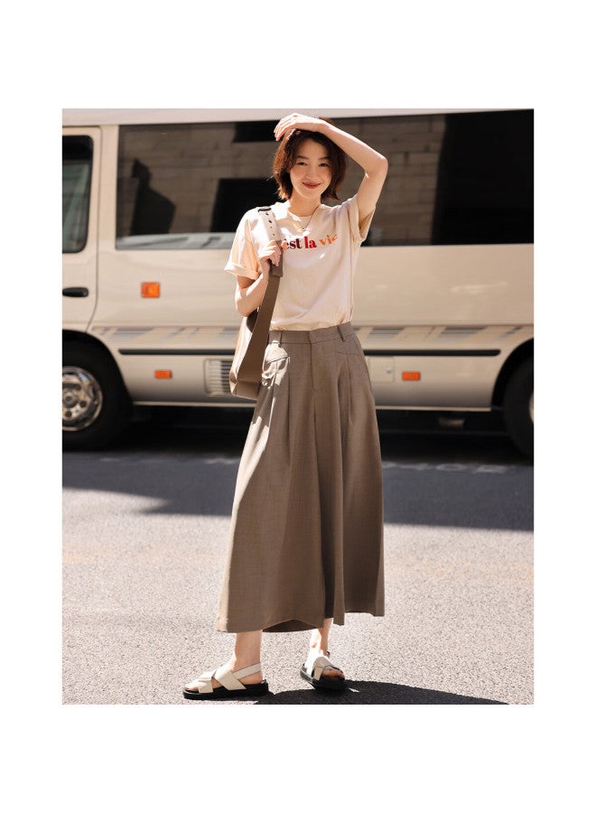 Dme Pleated Skirt Pants Summer Casual Invisible Button Flat Waist Head Pleated Decorative Skirt Pants Women - Image 2