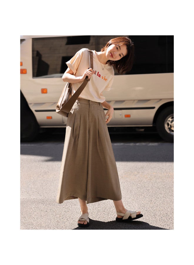 Dme Pleated Skirt Pants Summer Casual Invisible Button Flat Waist Head Pleated Decorative Skirt Pants Women - Image 4