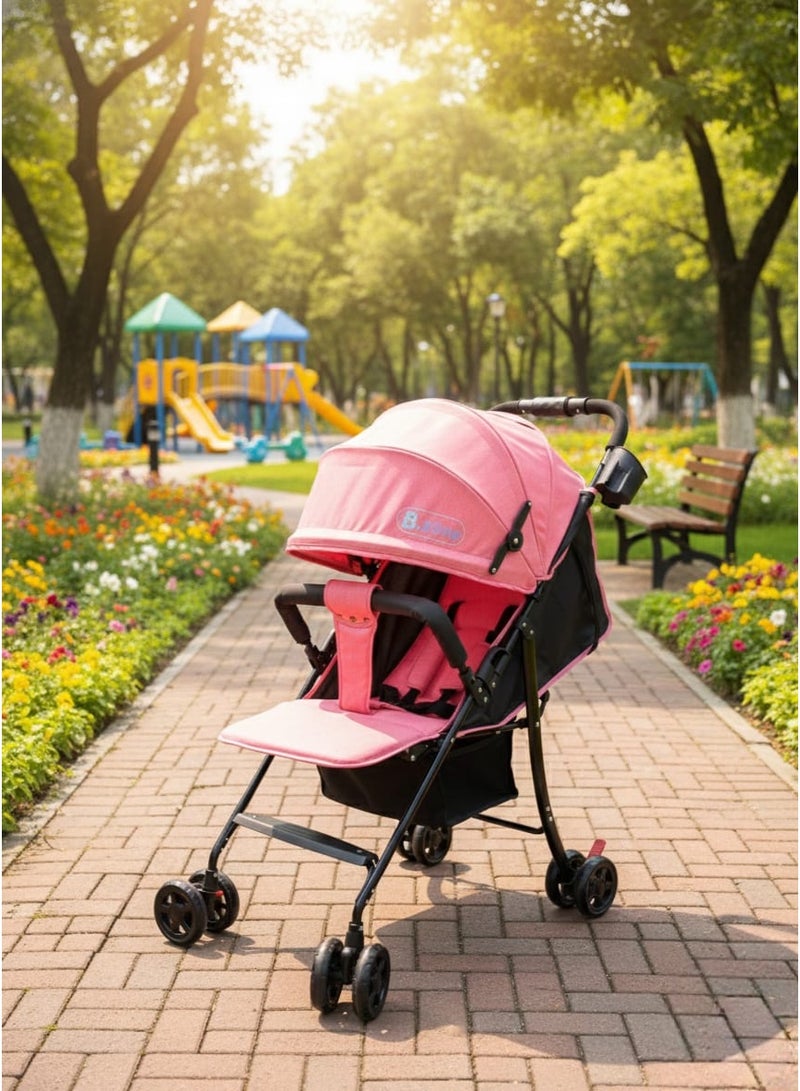 NZONE STORE Baby Zone Lightweight and Foldable Stroller - Ideal for travel and commuting, equipped with a canopy, storage basket and cup holder - Pink - Image 1