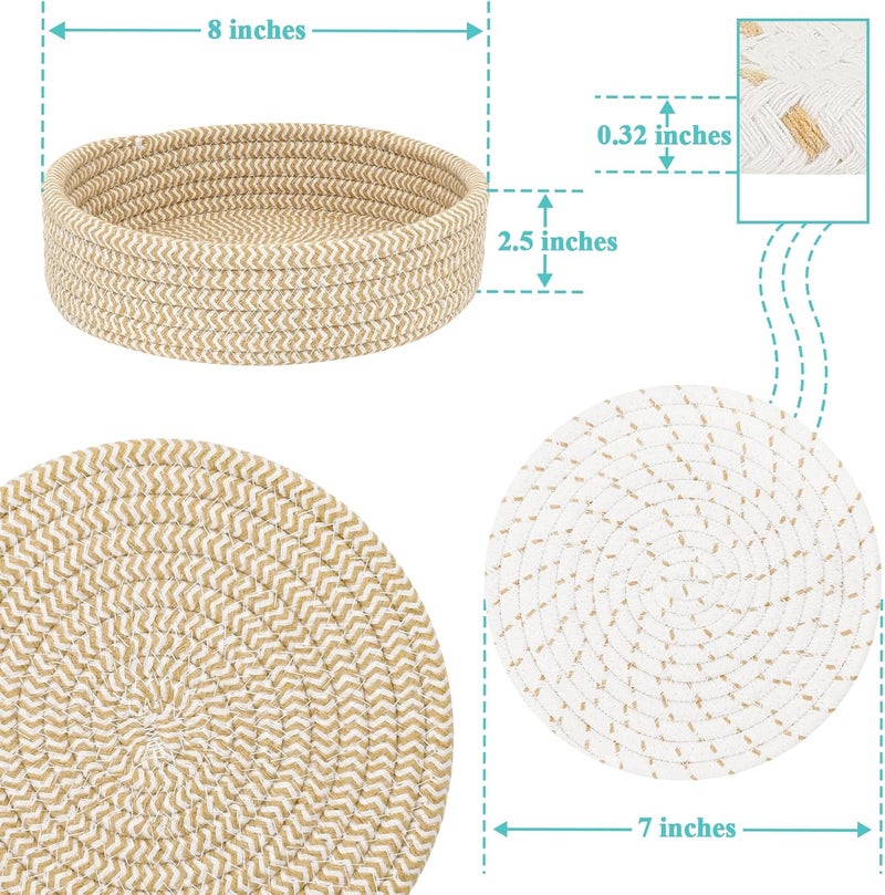 Cazzon Trivets for Hot Dishes, Pots and Pans, Hot Pads with Storage Basket, Pot Holders for Kitchen, Heat Resistant Mat Protect Counter Home Essentials, Farmhouse Decor (Mix Brown 5 PCS) - Image 3