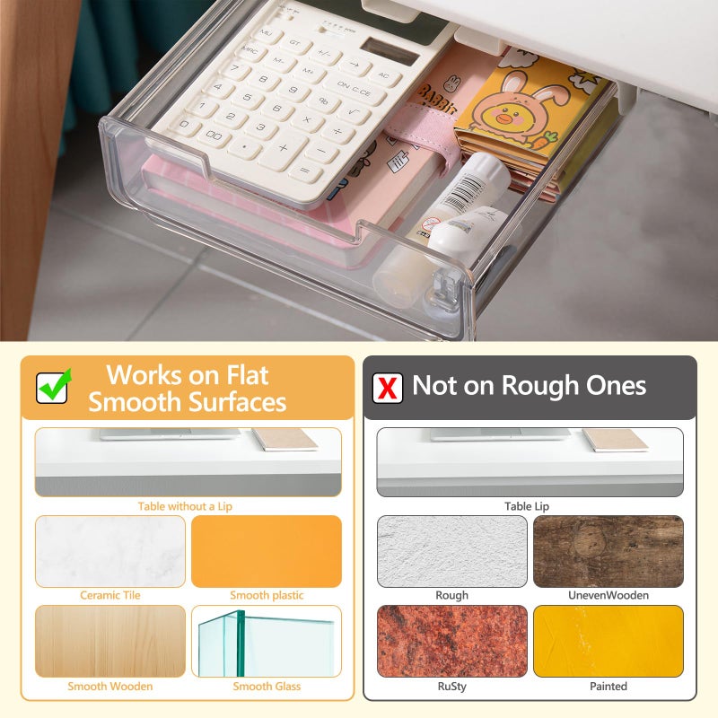 ACUDUDOMA Under Desk Storage Drawers - Slide-Out Design, Drill-On or Self-Adhesive, Hidden Desktop Organizer Under Table Drawer for Home, Office and School Organization(2 Pack) - Image 3