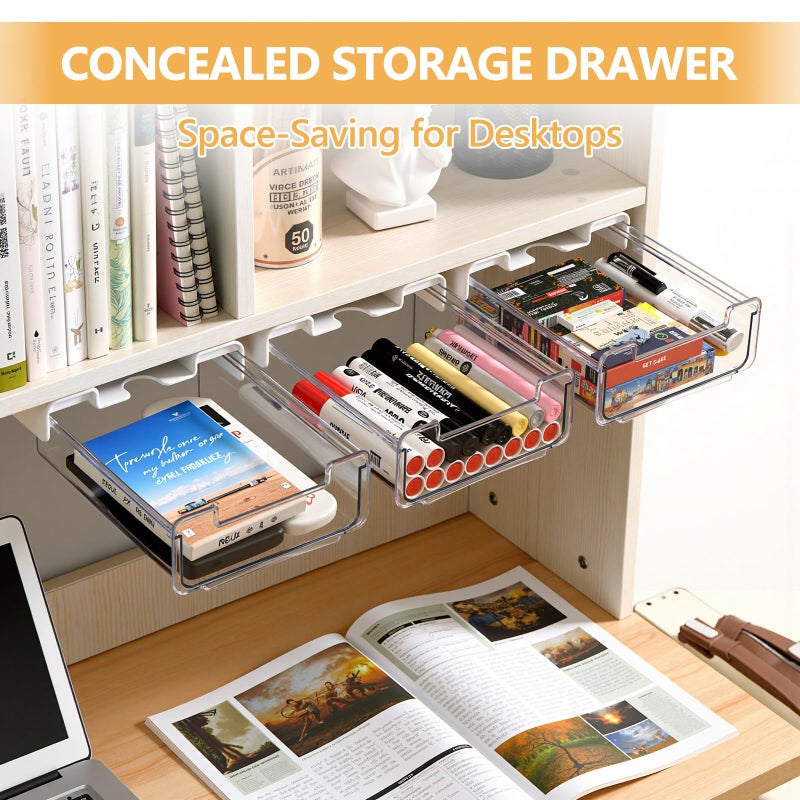 ACUDUDOMA Under Desk Storage Drawers - Slide-Out Design, Drill-On or Self-Adhesive, Hidden Desktop Organizer Under Table Drawer for Home, Office and School Organization(2 Pack) - Image 2