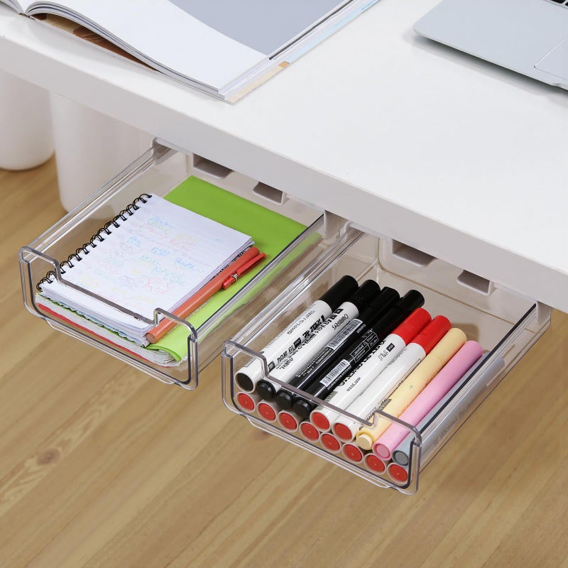 ACUDUDOMA Under Desk Storage Drawers - Slide-Out Design, Drill-On or Self-Adhesive, Hidden Desktop Organizer Under Table Drawer for Home, Office and School Organization(2 Pack) - Image 1
