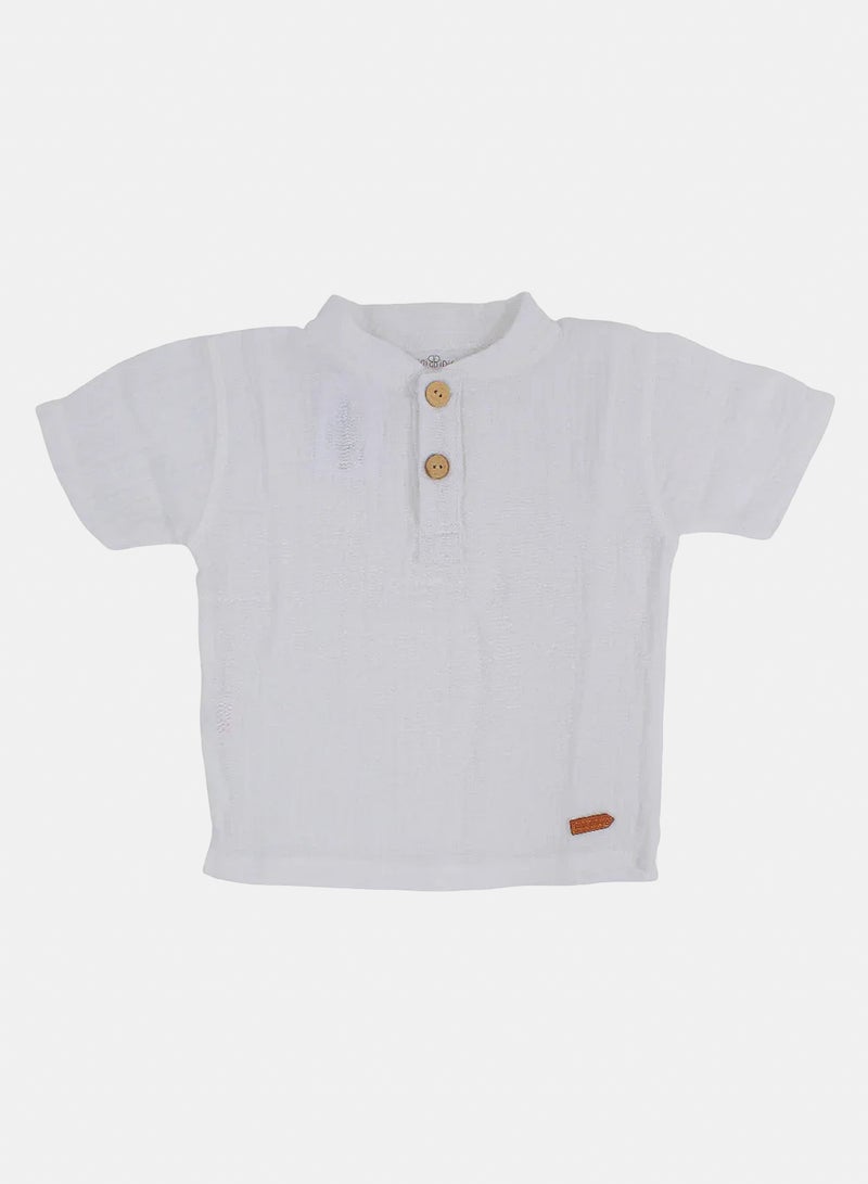 Berceau Baby Boys Cotton T-Shirt – White with Smile Face Print - Image 1