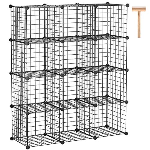 C&AHOME Wire Cube Storage, 12-Cube Storage Organizer Metal, C Grids Storage Bins Shelving, Modular Bookshelf Shelf, Closet Cabinet Ideal for Bedroom, Office 36.6”L x 12.4”W 48.4”H Black - Image 1