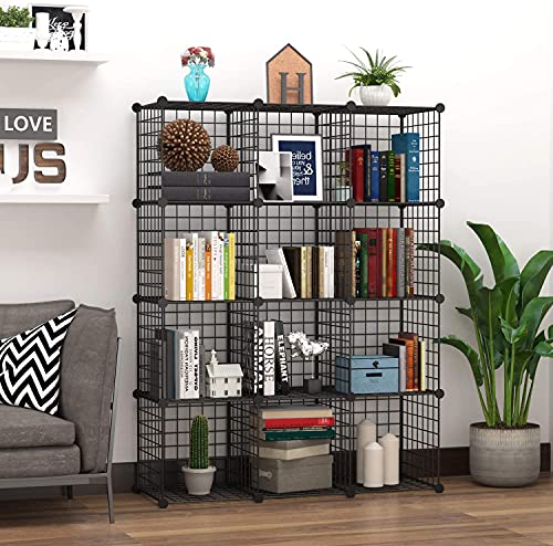 C&AHOME Wire Cube Storage, 12-Cube Storage Organizer Metal, C Grids Storage Bins Shelving, Modular Bookshelf Shelf, Closet Cabinet Ideal for Bedroom, Office 36.6”L x 12.4”W 48.4”H Black - Image 2