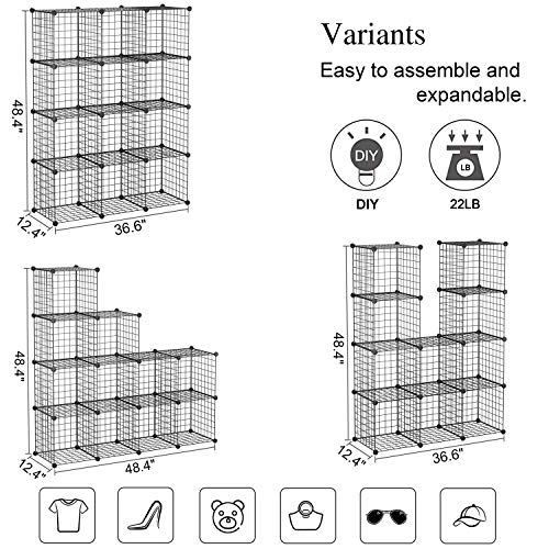 C&AHOME Wire Cube Storage, 12-Cube Storage Organizer Metal, C Grids Storage Bins Shelving, Modular Bookshelf Shelf, Closet Cabinet Ideal for Bedroom, Office 36.6”L x 12.4”W 48.4”H Black - Image 5