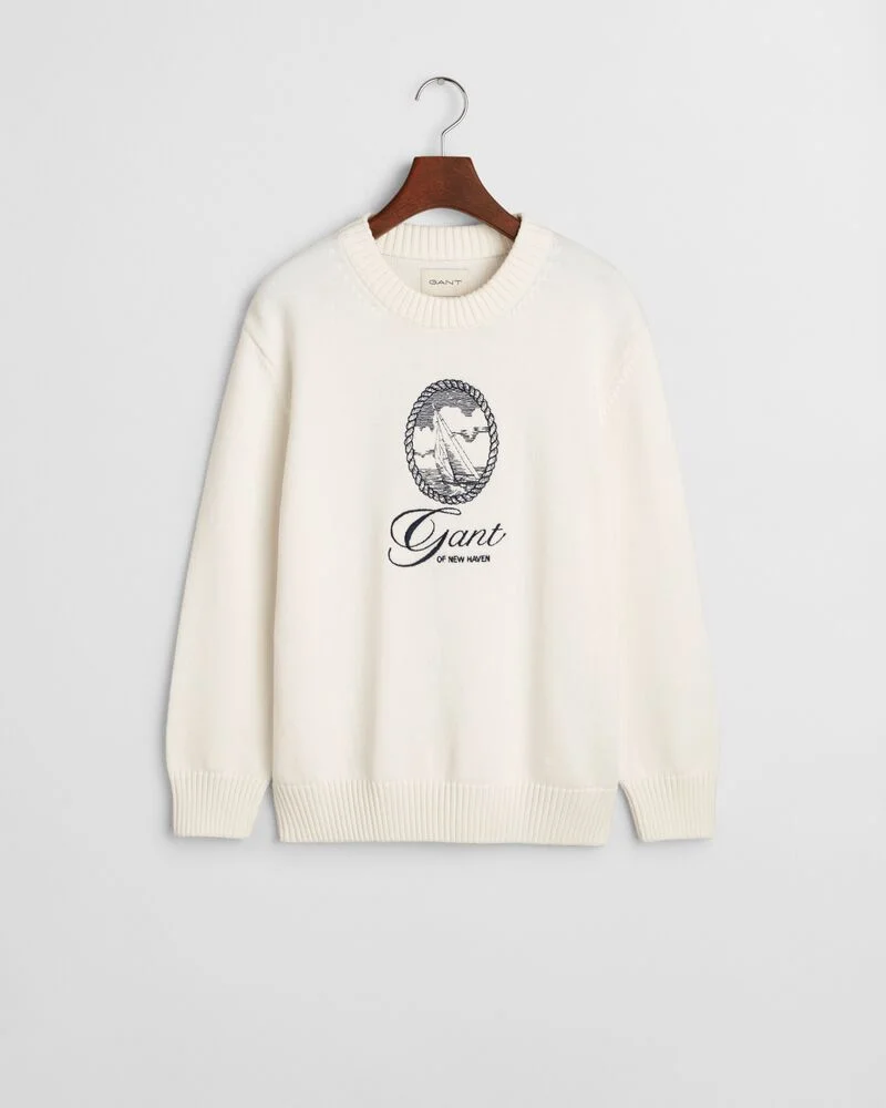 GANT Graphic Cotton Crew Neck Sweater