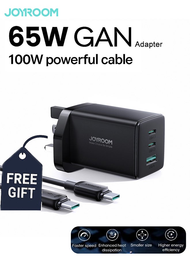 جوي روم شاحن Gan Ultra 65W 2C1A سريع 100W C إلى C كابل جدار 1.2 متر متوافق مع MacBook Pro/Air، Dell XPS، iPhone 14، iPad Pro، Galaxy S23، Pixel 7، Steam Deck - Image 1