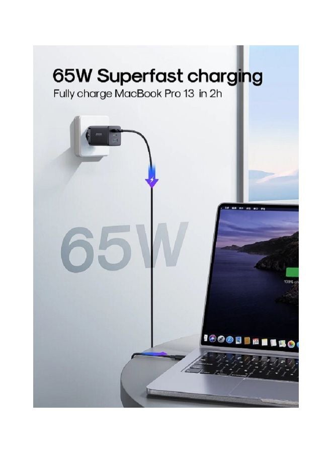 جوي روم شاحن Gan Ultra 65W 2C1A سريع 100W C إلى C كابل جدار 1.2 متر متوافق مع MacBook Pro/Air، Dell XPS، iPhone 14، iPad Pro، Galaxy S23، Pixel 7، Steam Deck - Image 2