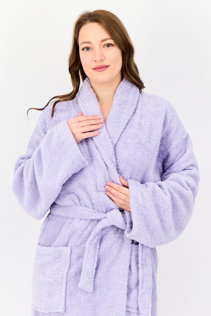 bebe Women Textured Belted Bath Robe, Lavender  - Image 3