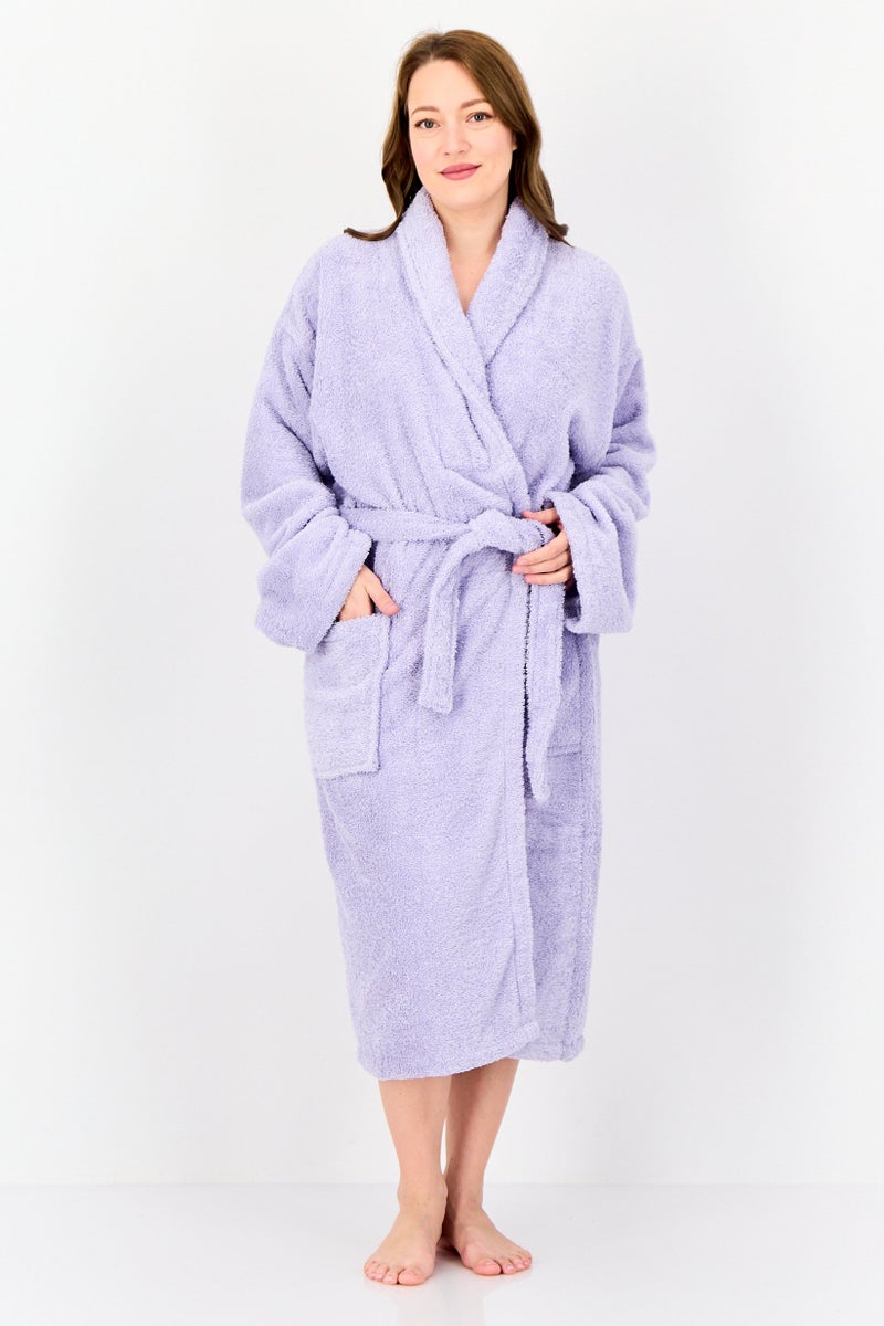 bebe Women Textured Belted Bath Robe, Lavender  - Image 1