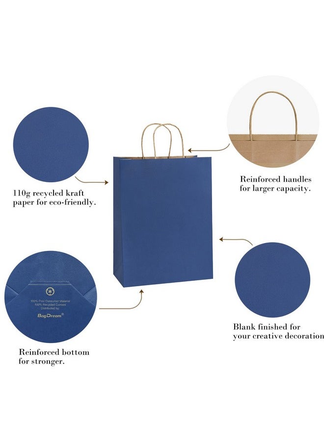 BagDream - BagDream Gift Bags 50 Pack 10x5x13 Navy Blue Kraft Paper Bags Gift Bags with Handles, Retail Merchandise Bags Wedding Party Favor Bags Bulk Recycled Shopping Paper Bags Sacks - Image 1