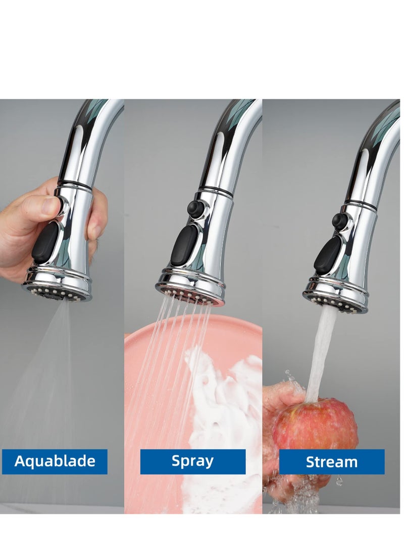 Excefore Kitchen Tap Spray Head Replacement, 3 Function Kitchen Sink Spray Nozzle with 9 Adapters, Pull Out Spray Head for Kitchen Faucet, Compatible with Most Faucets (G1/2) - Image 3