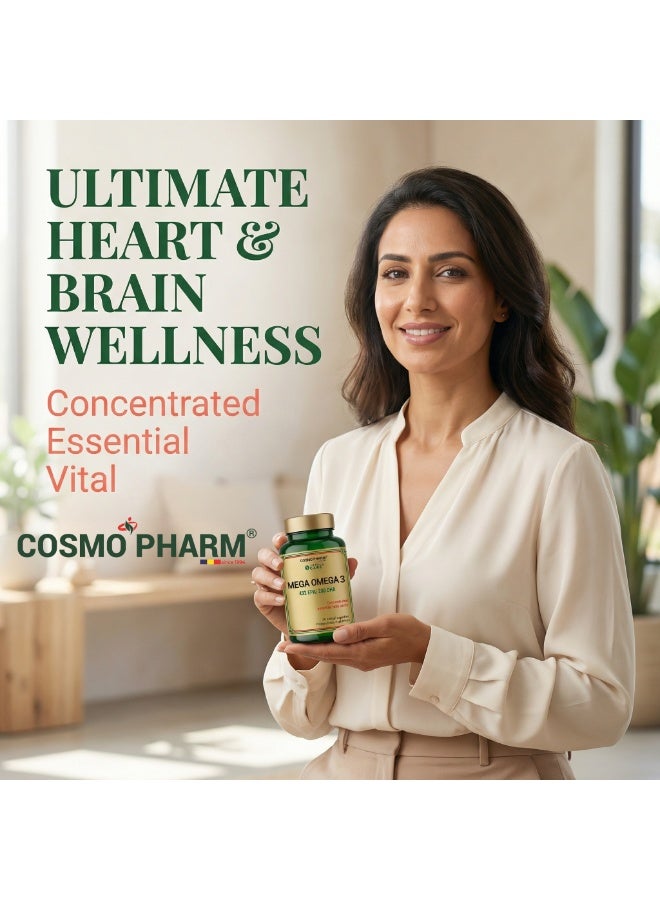 Cosmo Pharm Mega Omega 3 Fish Oil 432 EPA / 288 DHA | Supports Heart & Brain | 90 Softgels - Image 4