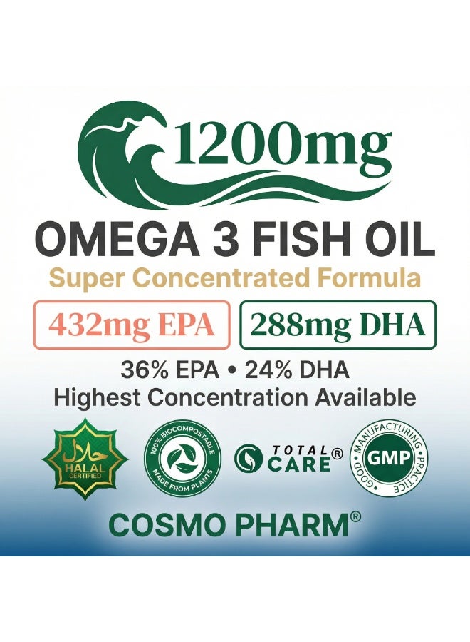 Cosmo Pharm Mega Omega 3 Fish Oil 432 EPA / 288 DHA | Supports Heart & Brain | 90 Softgels - Image 5