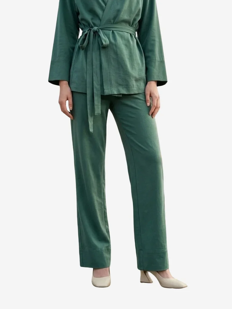 My Fashion Sage Green MY FASHION Belted V-neck Long Sleeve Two-Piece Set for Women | Best Price UAE