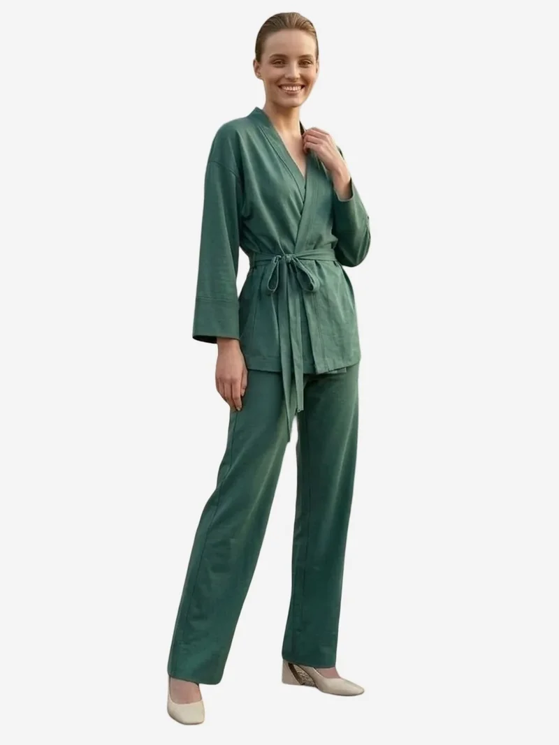 ماي فاشن MY FASHION Belted V-neck Long Sleeve Two-Piece Set