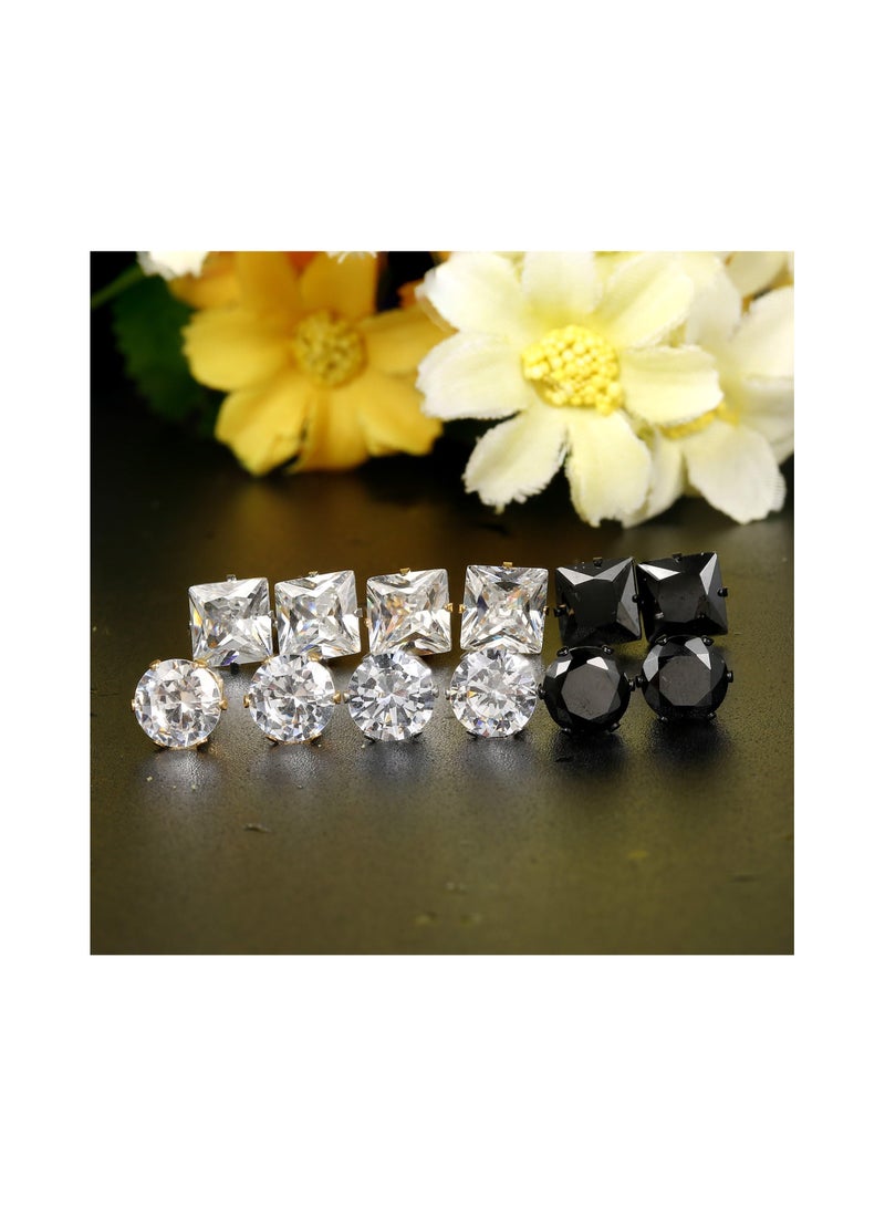 Excefore 6 Pairs Stainless Steel Stud Earrings for Men Silver Gold Black Round Square Earrings Inlaid Cubic Zirconia Men Earrings Stud Earrings for Women Men 4-8MM - Image 5