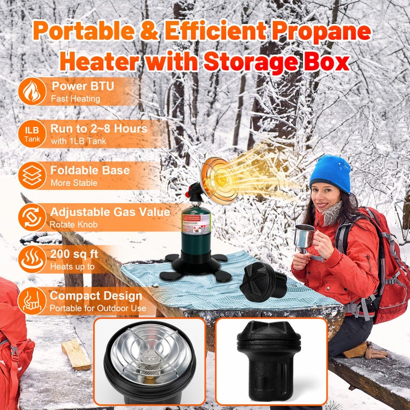 ZYSUN Portable Propane Heater for Camping, Outdoor Small Space Patio Heater, Cordless Gas Heaters with Foldable Tank Holder, Fast Radiant Heaters for Camping Tent, Winter Hiking, Ice Fishing & Hunting - Image 3