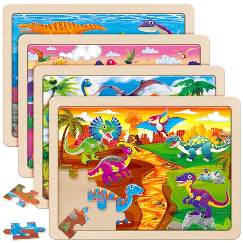 SYNARRY Large Wooden Dinosaur Puzzles for Toddlers 35 Wood Puzzles for Kids Ages 46 Dinosaur Toys for Kids 35 Preschool Educational Learning Toys Easter Basket Stuffers for Boys Girls - Image 1