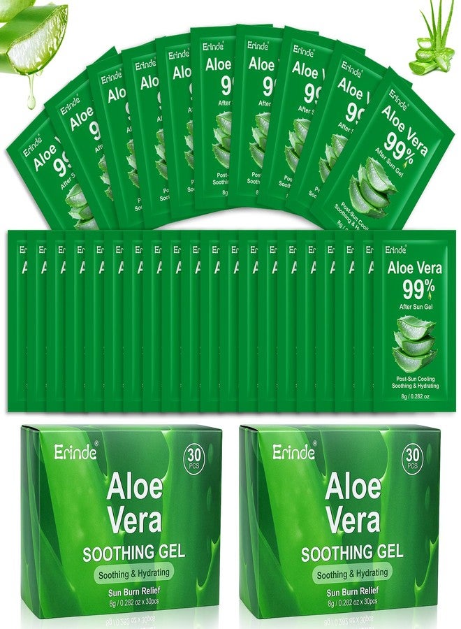 Erinde 60 Pack Travel Size Aloe Vera Gel for Face, Hair & Body, Sunburn Relief, 99% Pure Aloe Vera Gel for After Sun Skin Care Relief, Soothing Hydrating Non-Greasy, Bulk Mini Portable Travel Packet - Image 1