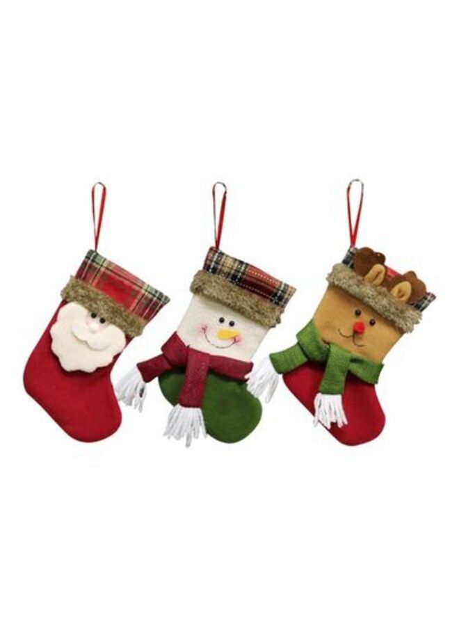 ACLIX 3-Piece Christmas Themed Hanging Stocking Ornament Set Multicolour 19x10centimeter - Image 1