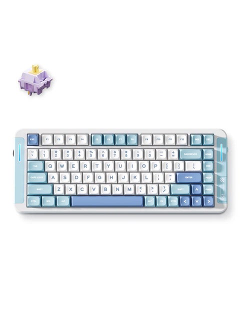 X75 V2 Blue Custom Mechanical Keyboard - 75% Layout, Hot-Swappable Hyacinth Linear Switches, PBT Double-Shot Keycaps, RGB Wraparound Lights, Gasket Mount, Tri-Mode Connectivity (2.4GHz/BT/Wired), 8000mAh Battery, PVD Mirror Finish Backplate, PC Flex-Cut Plate, Poron & IXPE Foam, N-Key Rollover, Pre-fine Adjustment Stabilizers, Compatible with Windows/MacOS/Linux | MC-X75V2-1