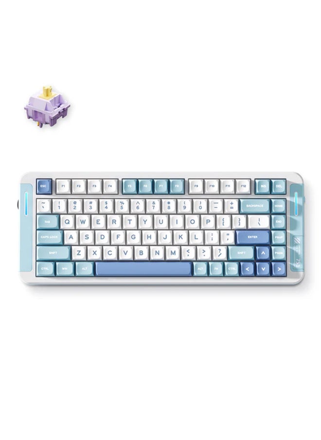 X75 V2 Blue Custom Mechanical Keyboard - 75% Layout, Hot-Swappable Hyacinth Linear Switches, PBT Double-Shot Keycaps, RGB Wraparound Lights, Gasket Mount, Tri-Mode Connectivity (2.4GHz/BT/Wired), 8000mAh Battery, PVD Mirror Finish Backplate, PC Flex-Cut Plate, Poron & IXPE Foam, N-Key Rollover, Pre-fine Adjustment Stabilizers, Compatible with Windows/MacOS/Linux | MC-X75V2-1