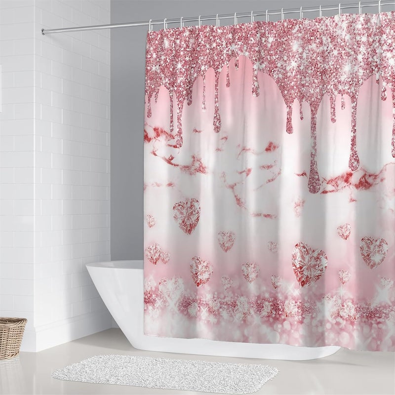 AZHM 4 Pcs Glitter Diamond Shower Curtain Sets Rose Gold Bathroom Decor Set with Shower Curtain and Rugs and Accessories Bling Modern Fashion Bathroom Curtain with 12 Hooks - Image 2
