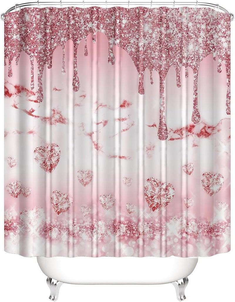 AZHM 4 Pcs Glitter Diamond Shower Curtain Sets Rose Gold Bathroom Decor Set with Shower Curtain and Rugs and Accessories Bling Modern Fashion Bathroom Curtain with 12 Hooks - Image 4