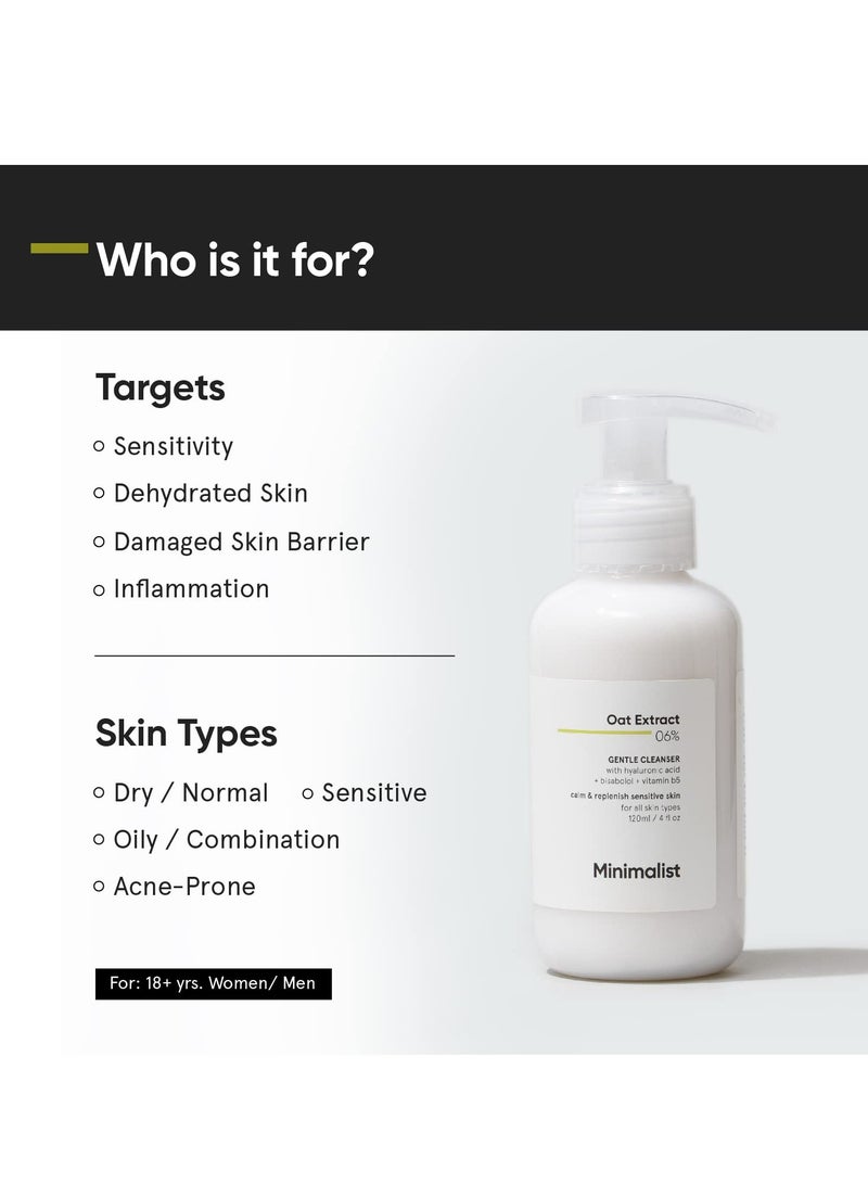 Minimalist Gentle Face Wash With 6% Oat Extract & Hyaluronic Acid For Sensitive Skin (Dry to Normal) | Sulphate Free | Non-Drying | Fragrance Free | Gentle Cleanser (120 ML) - Image 2