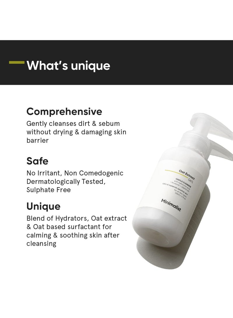 Minimalist Gentle Face Wash With 6% Oat Extract & Hyaluronic Acid For Sensitive Skin (Dry to Normal) | Sulphate Free | Non-Drying | Fragrance Free | Gentle Cleanser (120 ML) - Image 3