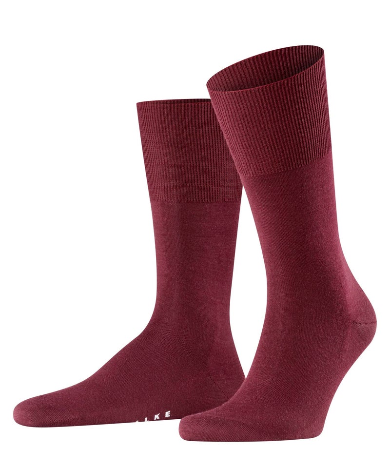 FALKE Men's Airport Socks, Light, Merino Wool Cotton, Crew Length, Classic Formal Socks, Trendy Work Clothing, Red (Barolo 8596), 9.5-10.5, 1 Pair