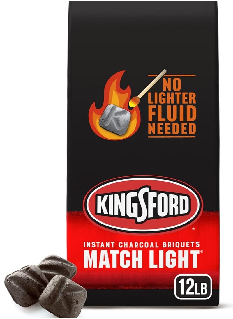 Kingsford Kingsford Match Light Instant Charcoal Briquettes, BBQ Charcoal for Grilling, Ready in 10 Minutes, No Lighter Fluid or Starter Needed, 12 lbs  - Image 1