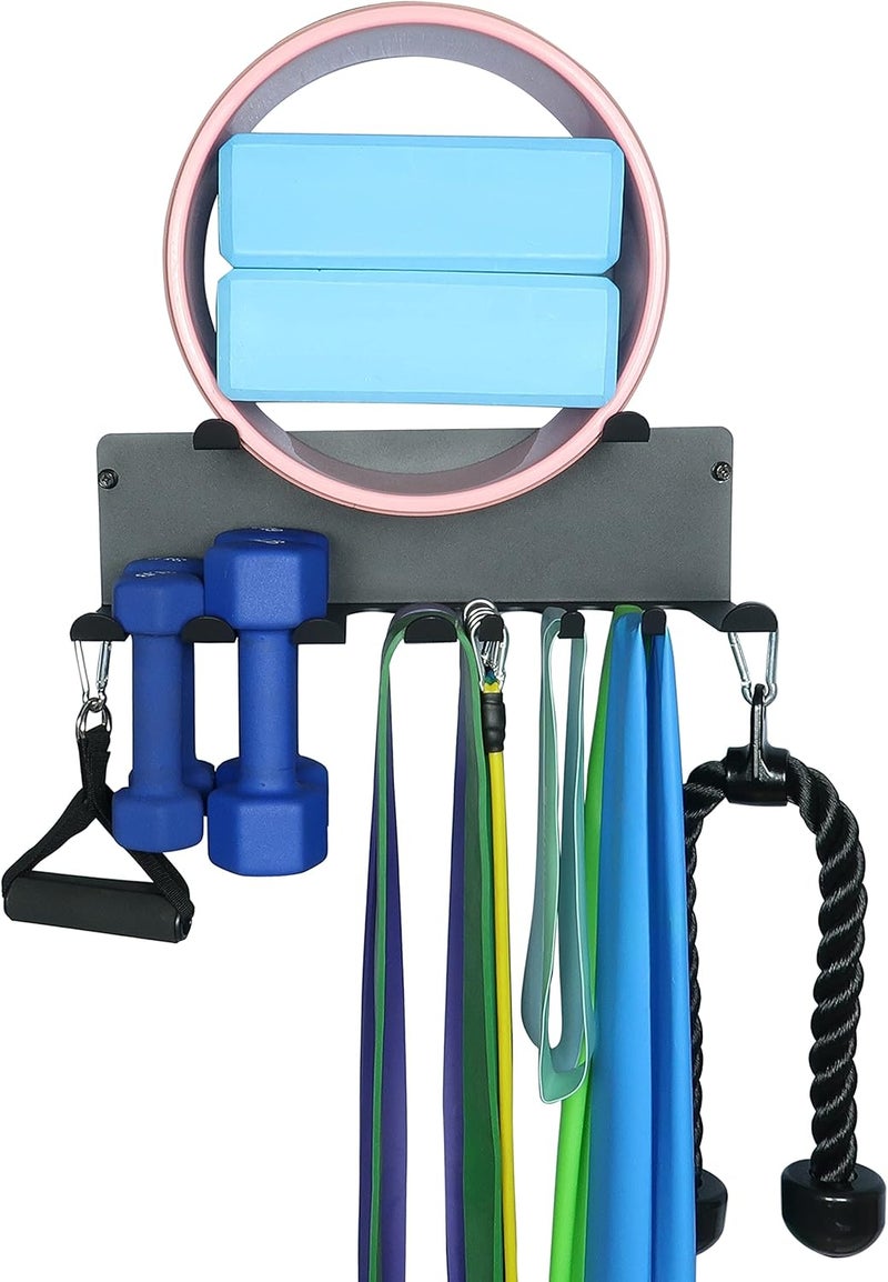 Alvade Multi-Purpose Gym Storage Rack Resistance Bands Holder Home Gym Accessories Storage Fitness Bands Rack Heavy Duty Hooks for Resistance Bands, Straps, Jump Ropes, Foam Rollers, Chains - Image 4