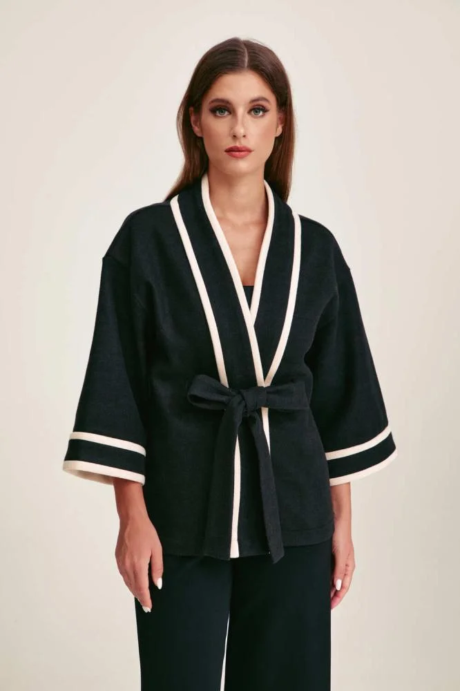 Tenda Jacket with Tie Belt Black