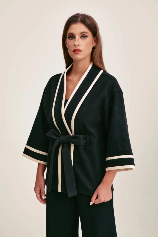 Tenda Jacket with Tie Belt Black