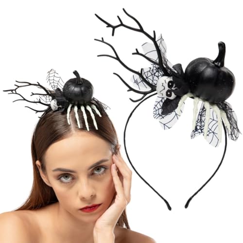 Radhu & Kabby Spooky Halloween Headband for Women | Black Pumpkin & Skeleton Hand Hair Accessory | Gothic Party Costume Look | Comfortable Fit | Pack of 1 - Image 1