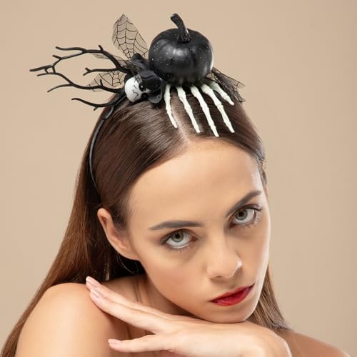 Radhu & Kabby Spooky Halloween Headband for Women | Black Pumpkin & Skeleton Hand Hair Accessory | Gothic Party Costume Look | Comfortable Fit | Pack of 1 - Image 3